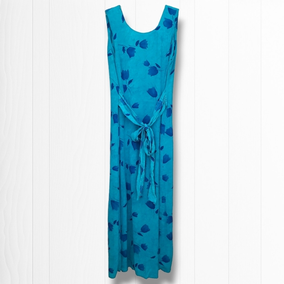 Expo Women's Blue Floral Long Sleeveless V-Neck Maxi Button Down Dress Size 8 - Picture 8 of 13